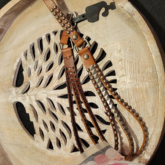 3 strand brown leather studded belt - Picture 4 of 6